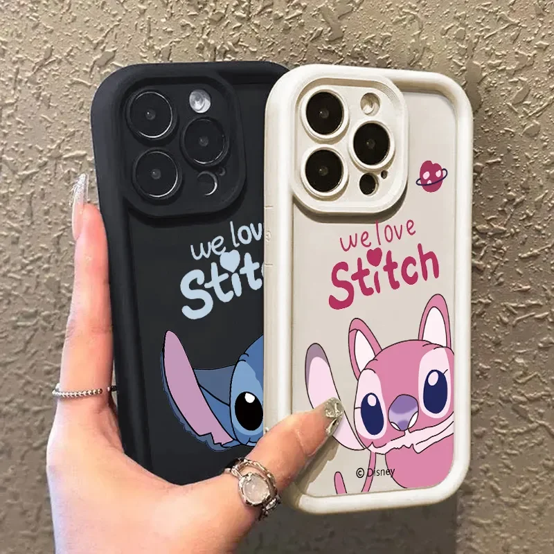 Stitch Love Cute Phone Case For iPhone 16 15 14 13 12 11 Pro Max 7 8 15 Plus XR XS Max Anti Fall Pink Girl Soft Cover Cartoon