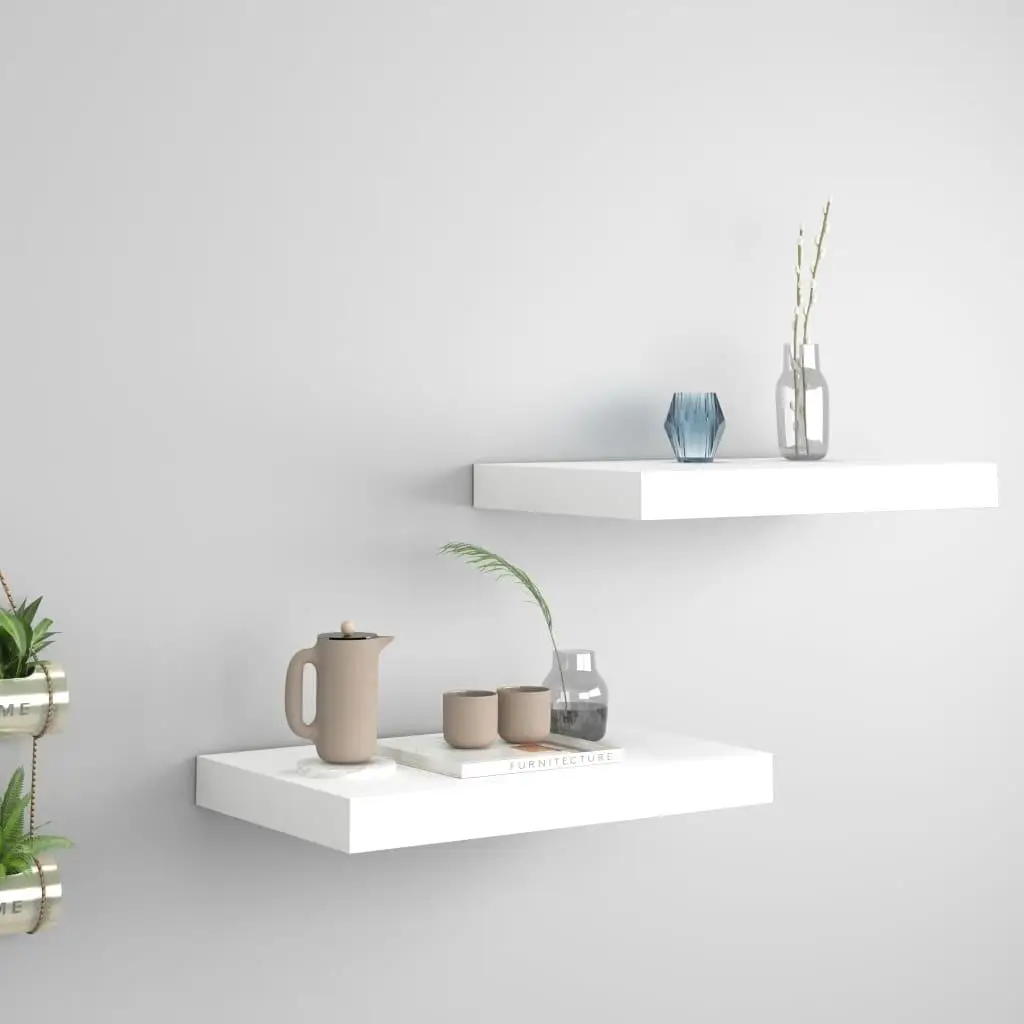 Set of 2 Floating Wall Shelves - White MDF 40x23x3.8 cm for Home Decor Storage