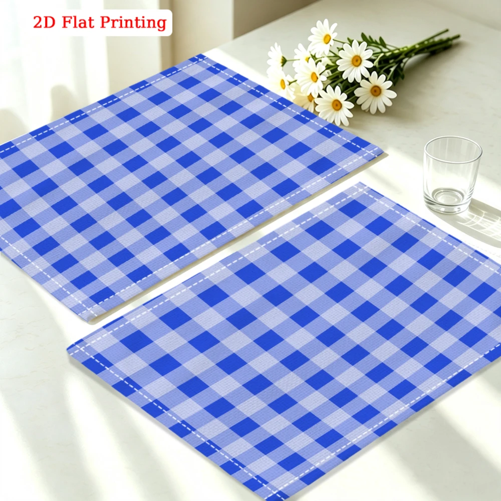 1pc Modern Style Placemat Blue Gingham Print 2d Flat Printing Table Mat For Kitchen Dining Party Home Decor Use 30x40cm Cover