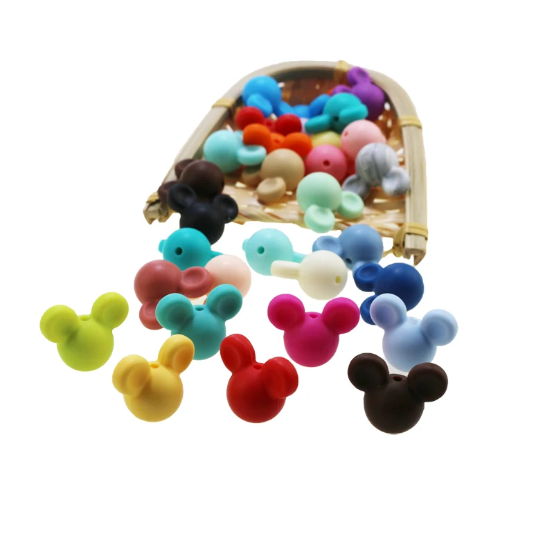 50pcs Mickey Baby Teething Beads Food Grade Cartoon Mouse Shape Beads For Necklaces BPA Free Baby Teether Toy Nursing