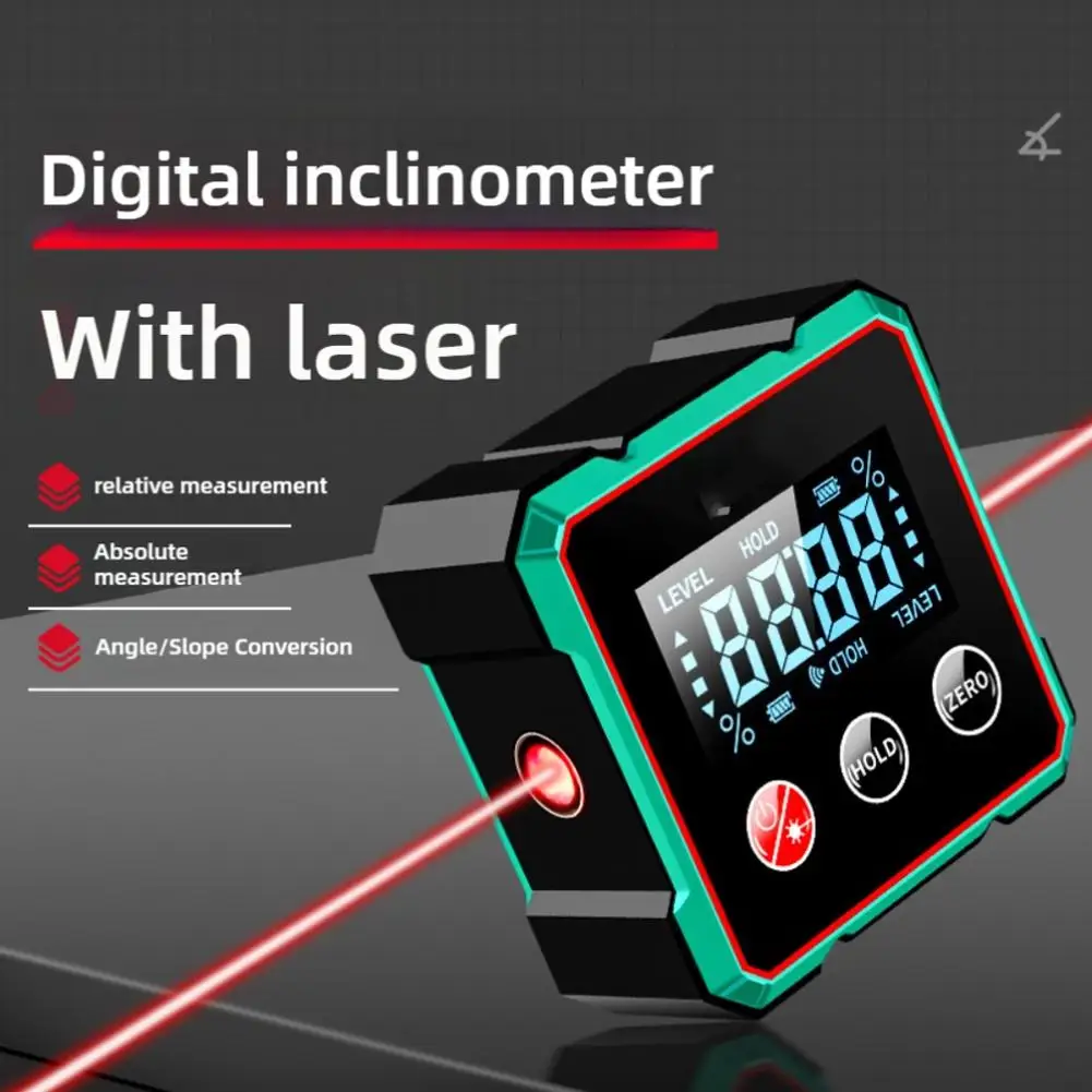 Magnetic Digital Angle Finder with Electronic Laser Dot 1/4 sided Magnet Mini Electronic Protractor Digital Display Inclinometer