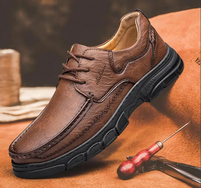 

Men's Handmade Thick Bottom Breathable Casual Leather Shoes Classic Loafers Comfortable Leisure Walking Shoes