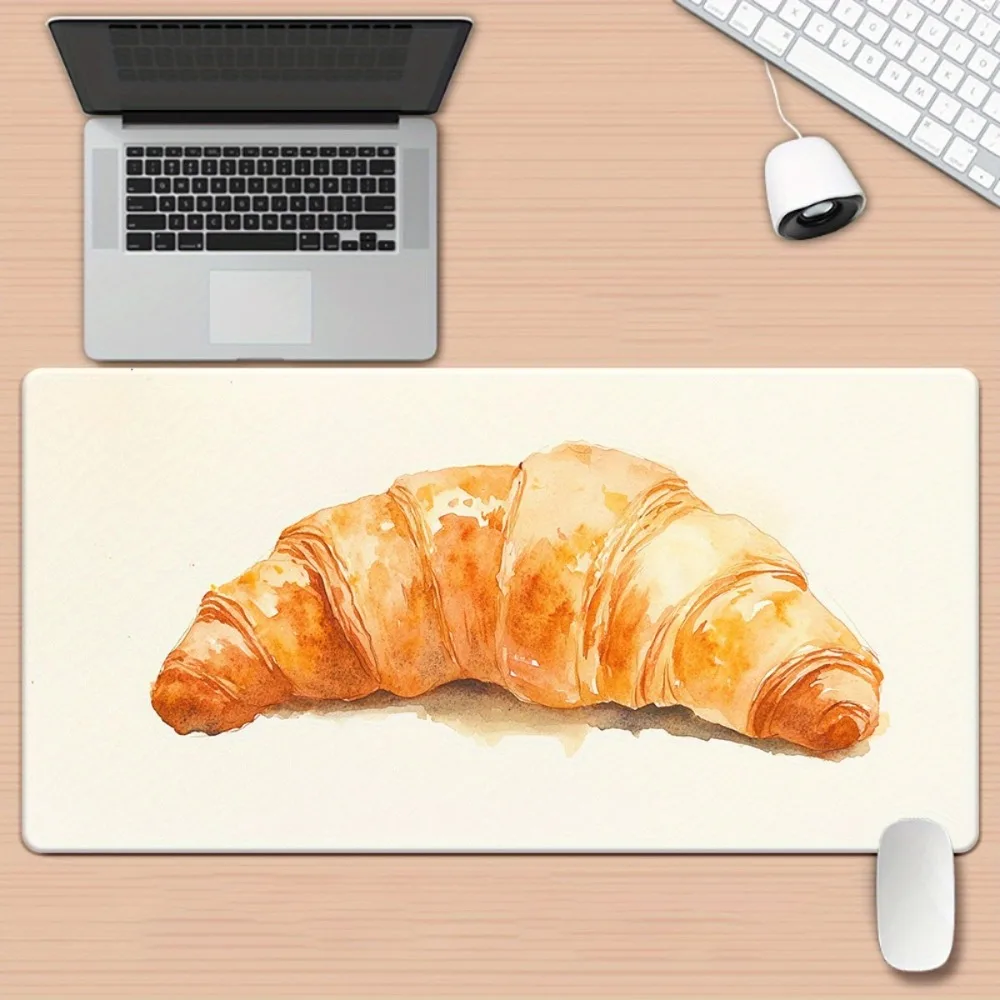

Oversized Watercolor Croissant Desk Mat, Foodie Pastry Mouse Pad, Large Non-Slip Keyboard Pad for Office & Gaming