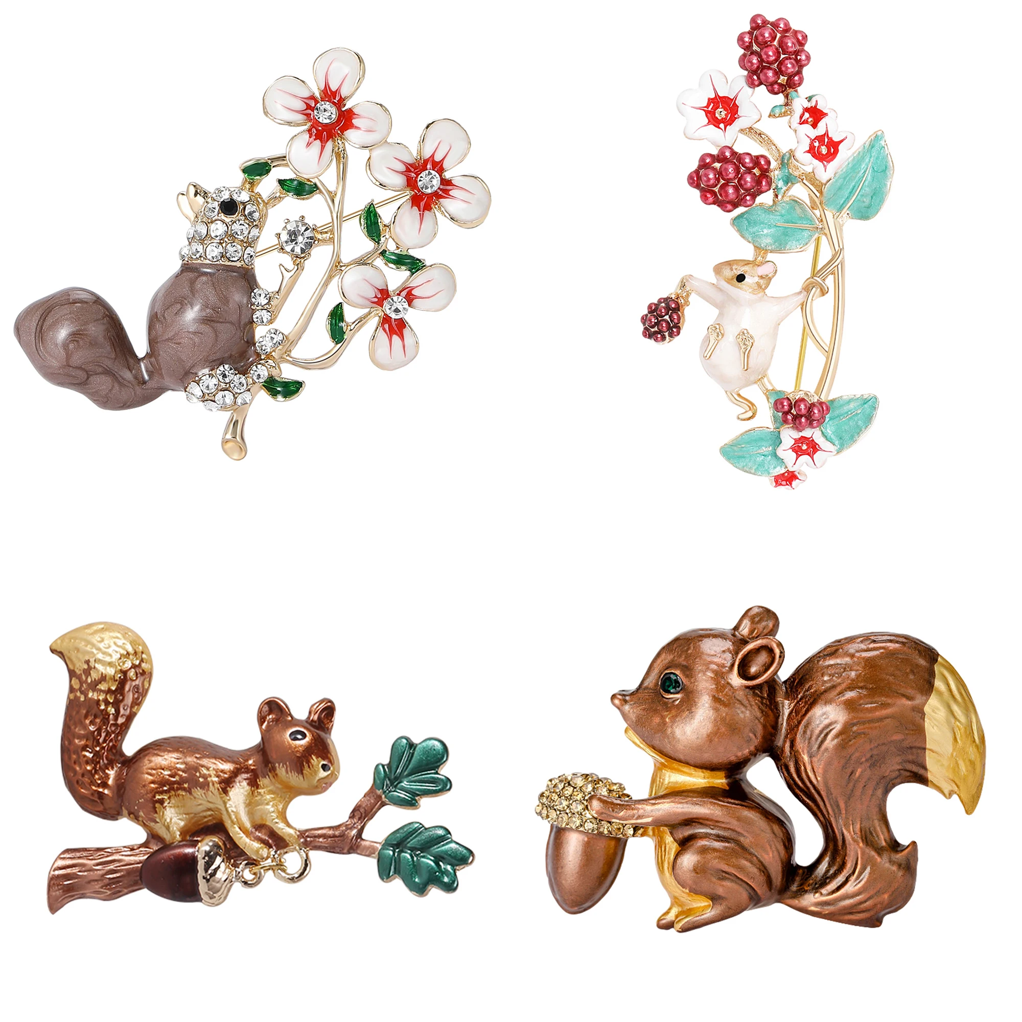 Classic Enamel Squirrel Brooches for Women Rhinestone Animal Pins Office Party Friend New Gifts Jewelry Accessories Decoration