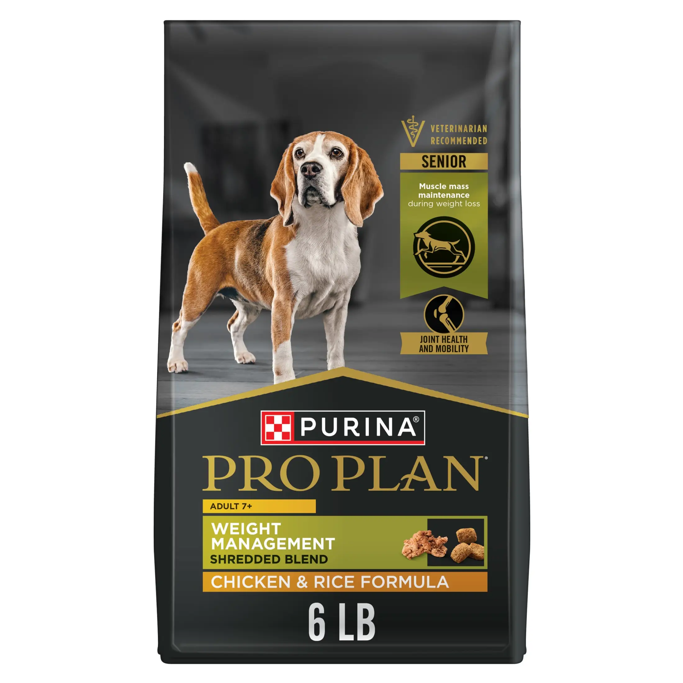 Adult senior dog food shredded blend for weight control with chicken and rice, 6 lb bag