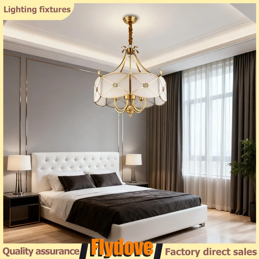

Luxury Brass Chain Restaurant LED Pendant Light American High-end Living Room Hotel Ceiling Line Hanging Dual-use Light