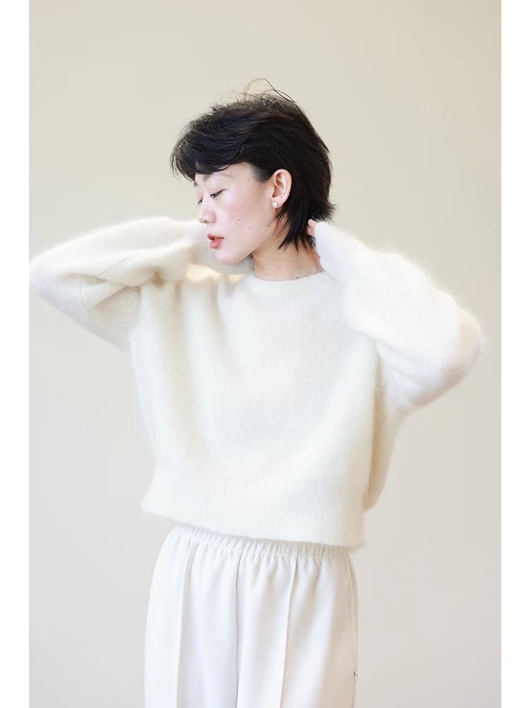 

Ladies Thiened Woolen Sweater Lazy Sle Baby Hair eep Leg Sve Winter Knitted Warm Coat Long Sve round Ne