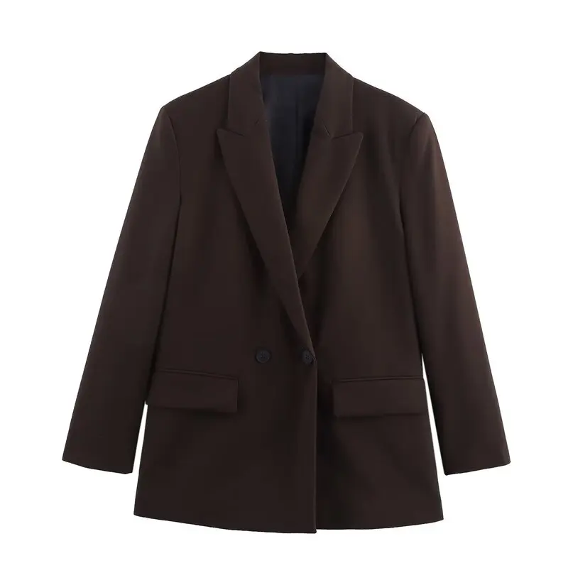Fall 2025 New Women's Loose Tuxedo Jacket Double Breasted Elegant Outerwear Fashionable Casual Long Sleeve mid Length