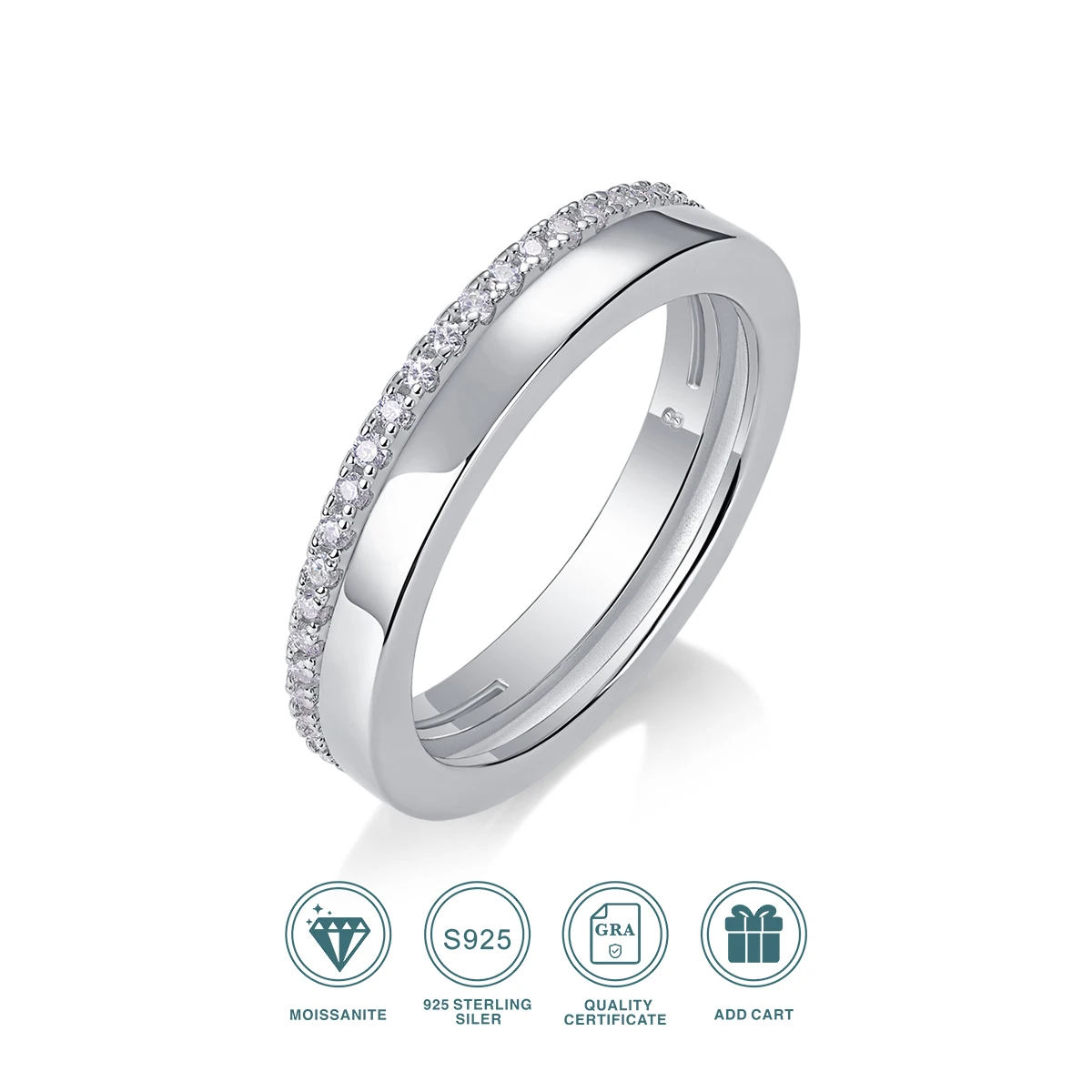 925 Sterling silver ring with moissanite, elegant and shiny women's design, hypoallergenic, not easy to change colour,