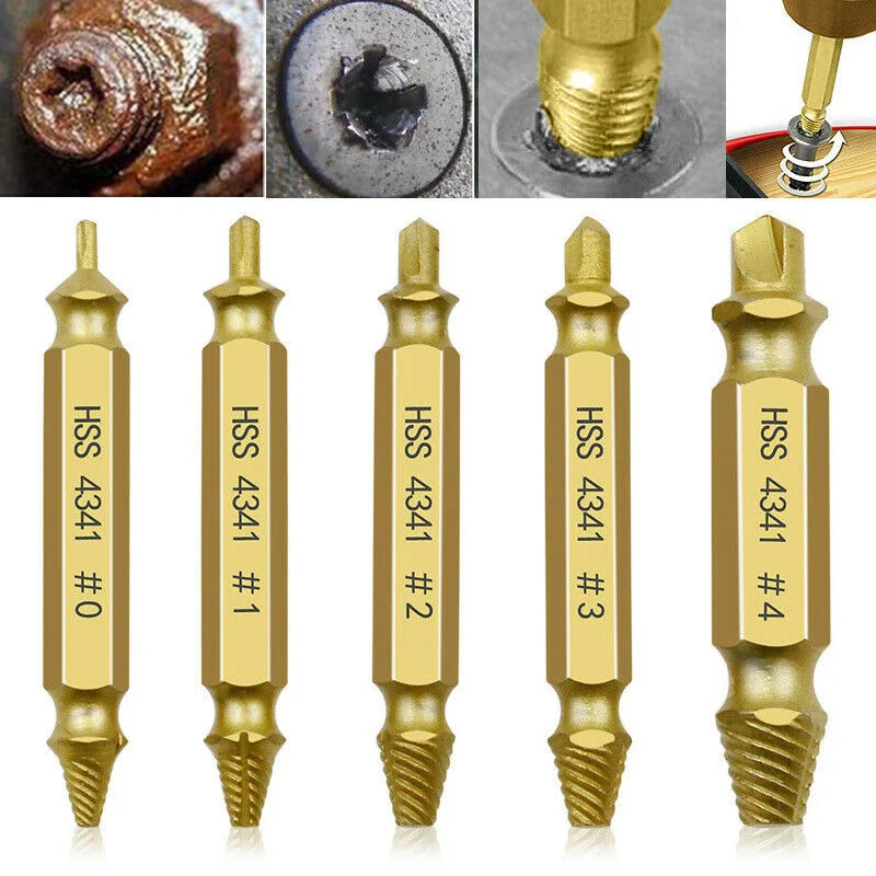 

5pcs Damaged Screw Extractor Drill Bit Set Easily Take Out Broken Screw Bolt Remover Stripped Screws Extractor Demolition Tools