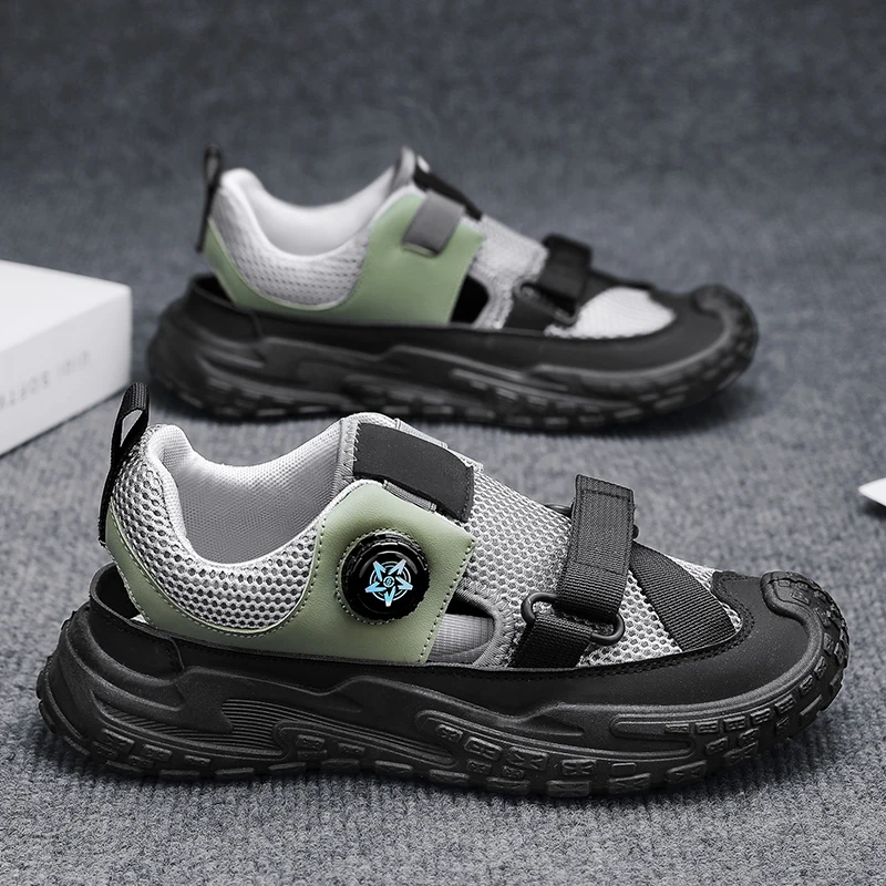 

Мужские летние дышащие спортивные сандалии, водонепроницаемые слипоны Beach oes, противоскользящие, износостойкие, двойного назначения для вождения