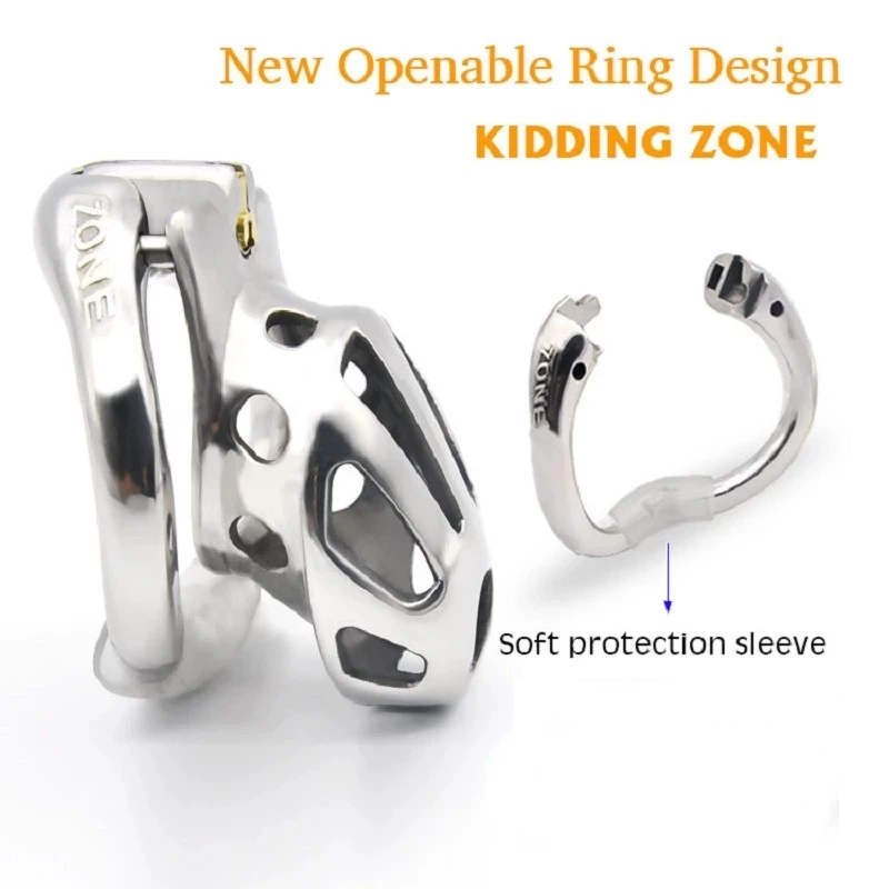 New Stainless Steel Openable Ring Design Cock Cage Male Chastity Device Metal Penis Ring Vent Hole Chastity Belt Sex Toy For Man