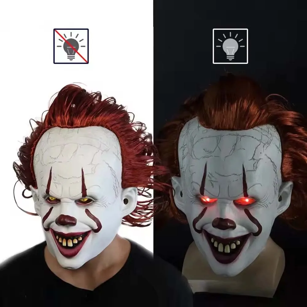 Máscara de Halloween Luminiscente de Pennywise, el Payaso de Terror de la Película It de Stephen King, Máscara de Payaso, Accesorios de Disfraz para Cosplay de Halloween