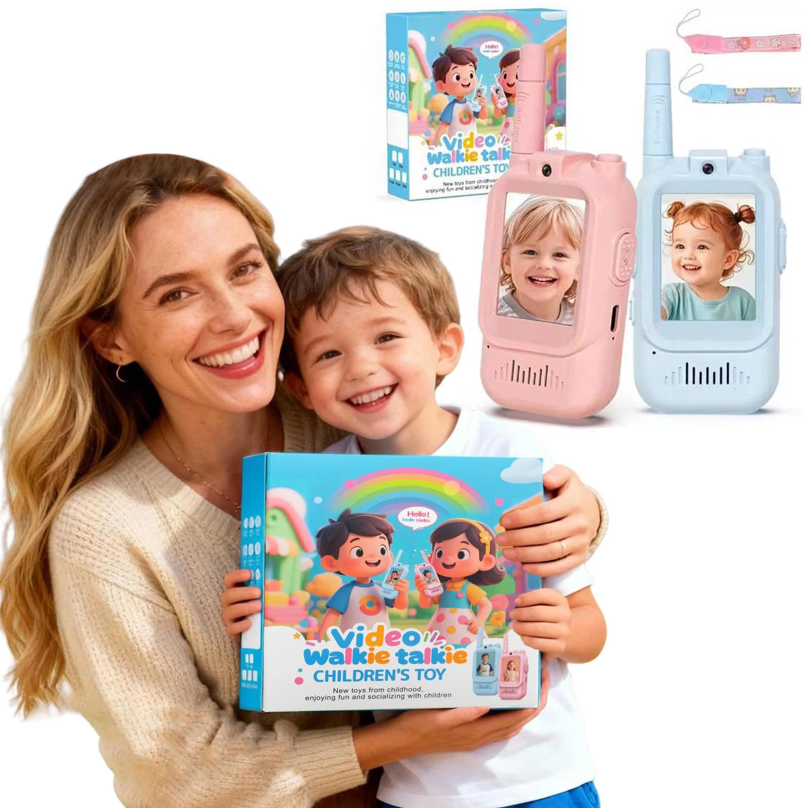 Walkie Talkies de vídeo para niños, juguetes recargables para niños pequeños, para acampar en interiores, viajes, cumpleaños, Gfits para niños de 3 a 12 años, 2 uds.