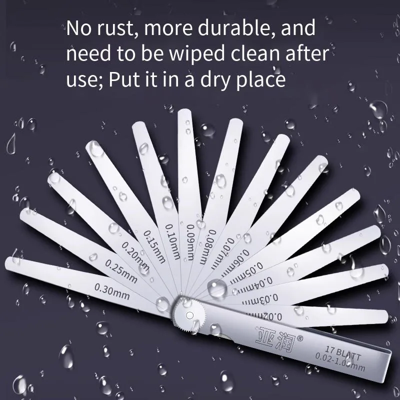 Zestaw szczelinomierzy Yarun ze stali nierdzewnej, specyfikacja 0,02-5,0 mm, narzędzie do pomiaru szczeliny zaworów w samochodach.