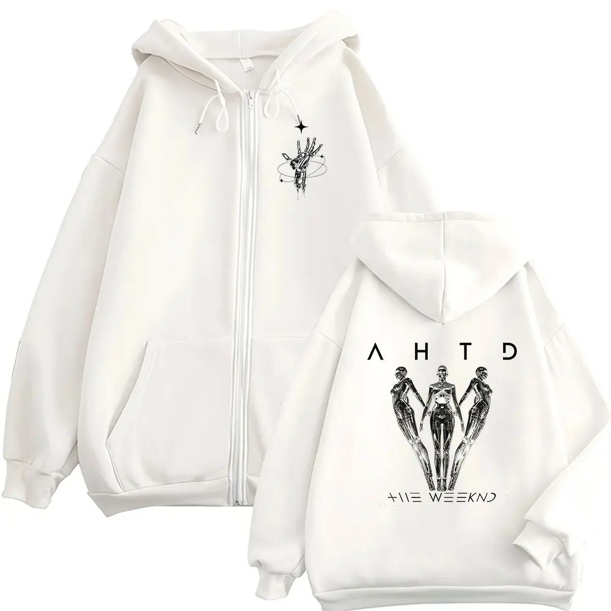 The Weeknd After Hours Til Dawn Tour 2026 Reißverschluss-Hoodie für Herren und Damen, Fleece, modisch, Retro, langärmelig, übergroße Mäntel, Sweatshirt – Detail 3