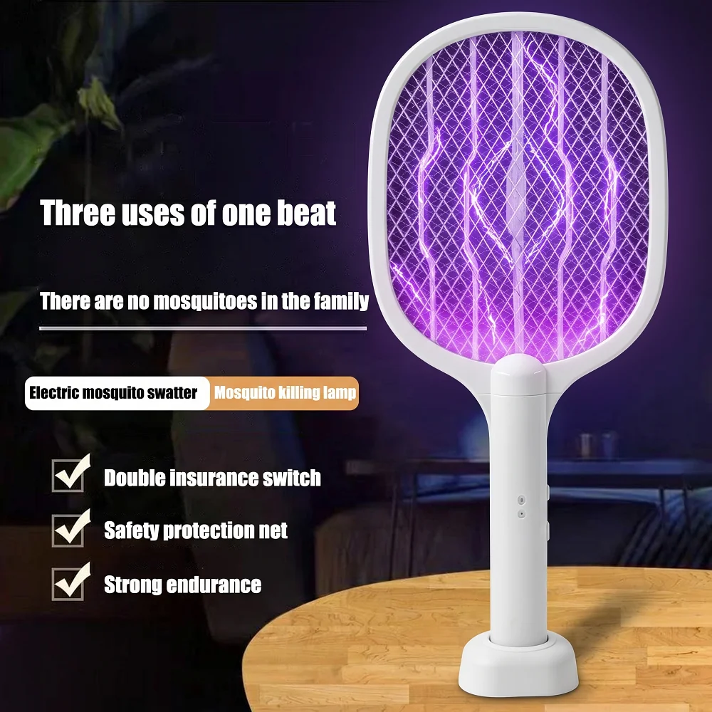 

2-in-1 Multifunctional Electric Mosquito Swatter USB Rechargeabple with Light-Trapping Base & Fly Killing Function for Home