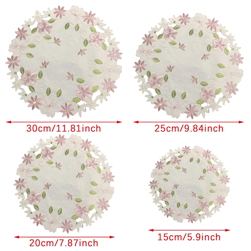 Popular Round Rose Flower Embroidery Table Place Mat Pad Cloth Placemat Doily Coffee Tea Coaster Kitchen Cup Pad Table Decor 1PC