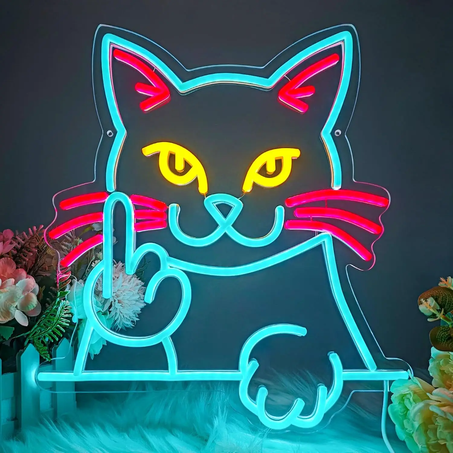 

Неоновая вывеска Blue Cat Attitude | Игривый светодиодный светильник в виде кошки для игровой комнаты/бара | Декоративная USB-подсветка для стены с регулировкой яркости | Забавный подарок для любителей кошек
