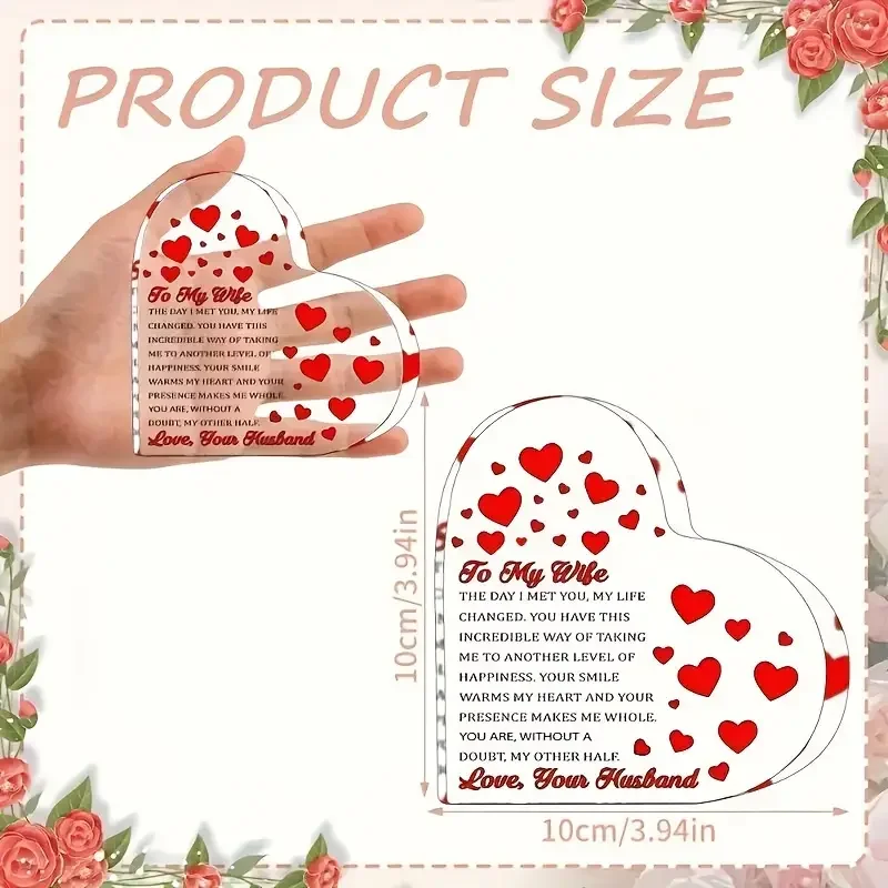 Charming Heart-Shaped Acrylic \'I Love You\' Plaque - Ideal Gift for Wife from Husband, Perfect for Living Room & Bedroom Decor