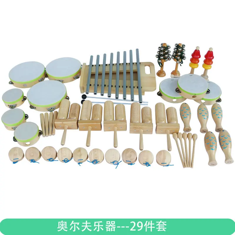 Orff Instrument Set, 29pcs Musical Toys for Kids, Tambourine Triangle Xylophone Bell Castanets Shaker Educational Tools