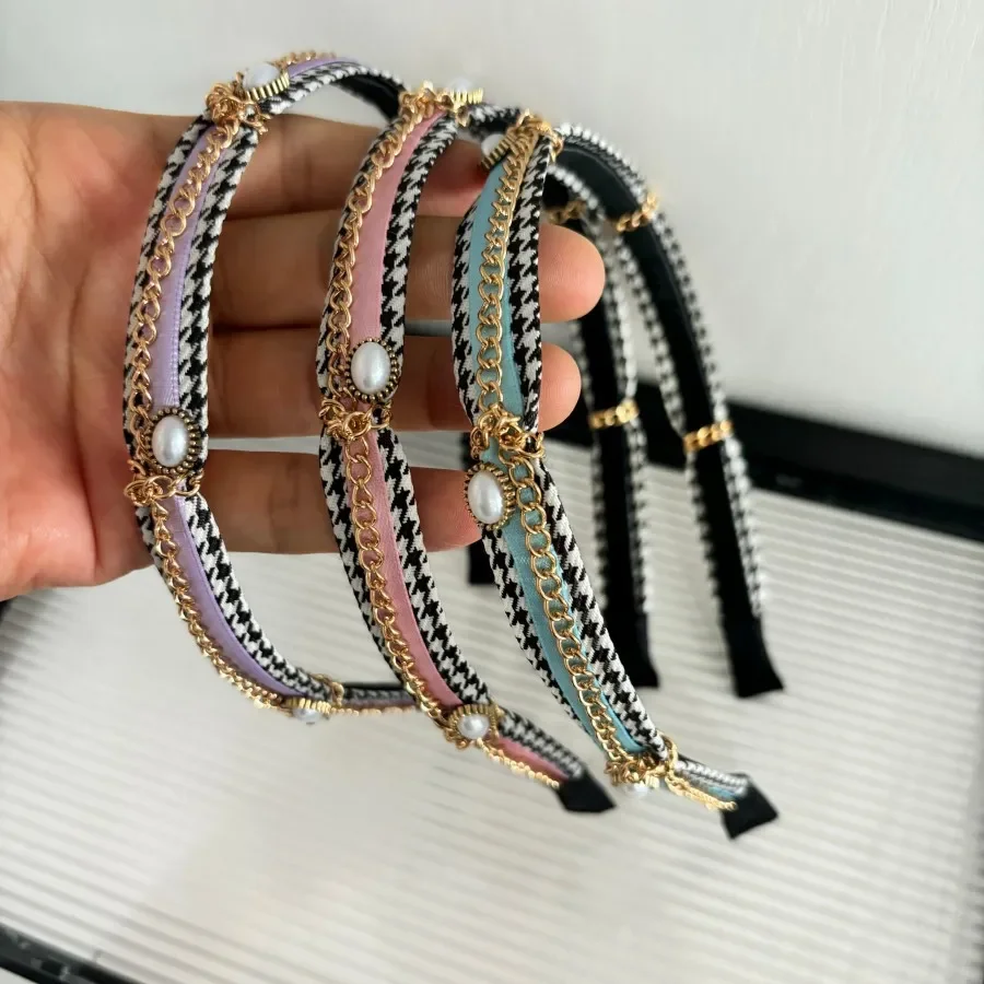 

Elegant Thin Chain Hairband with Pearls Light Luxury High Crown Headband for Women Daily Wear Fashionable Hair Hoop Accessory