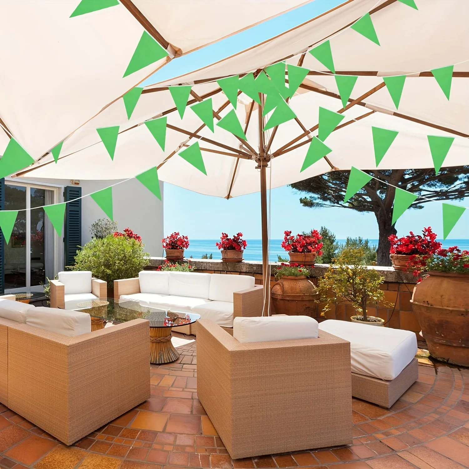Flag Triangle Bunting Bulk Garland Grand Opening Mardi Gras Birthday Party Decoration Festival Celebration Outdoor (Green)