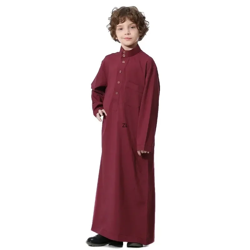 Muslim Saudi Kids Boys Dishdasha Long Sleeve Robe Thobe Dubai Islamic Abaya Middle East Arab Clothing Child Dress Kaftan Caftans