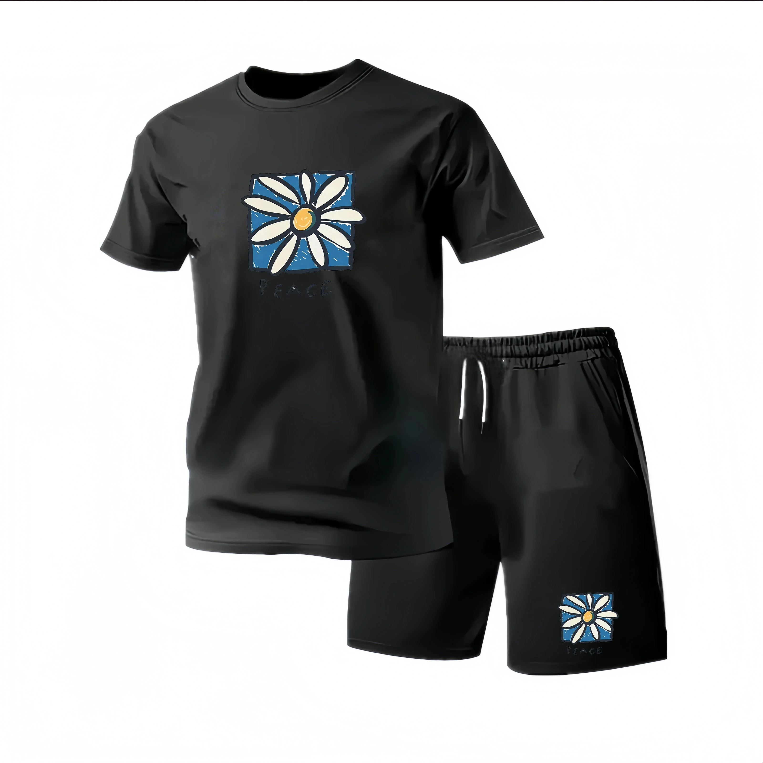 Men Spring Summer Running Tracksuit 2 Piece Outfit, Round Neck T-shirt Sports Shorts Elastic Quick Dry Casual Jogger Set