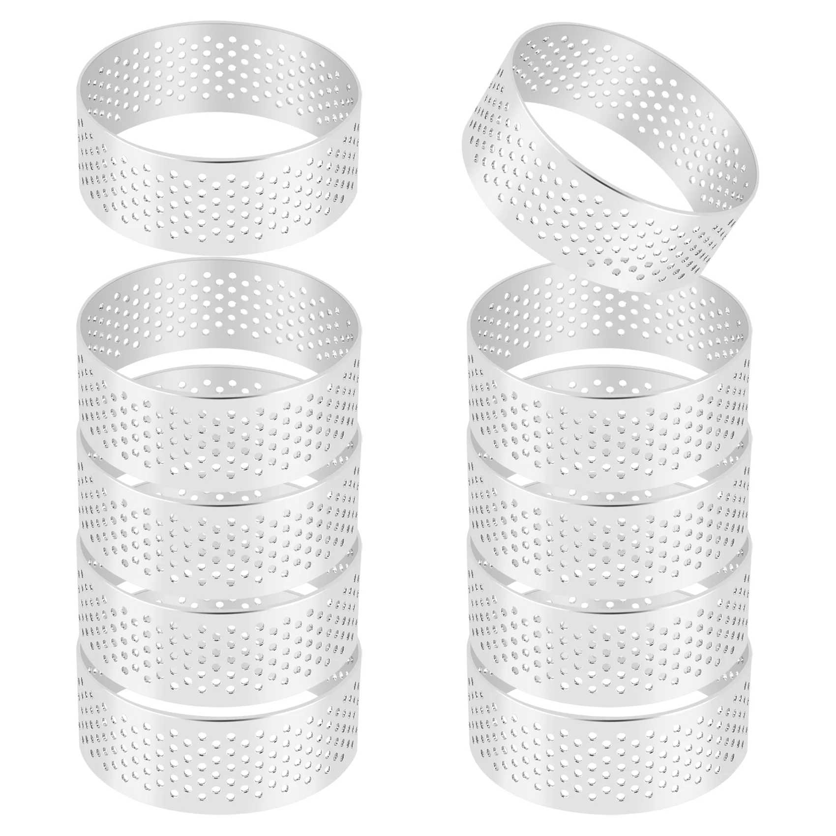 New 10 Pack 5Cm Stainless Steel Tart Ring, Heat-Resistant Perforated Cake Mousse Ring, Round Ring Baking Doughnut Tools