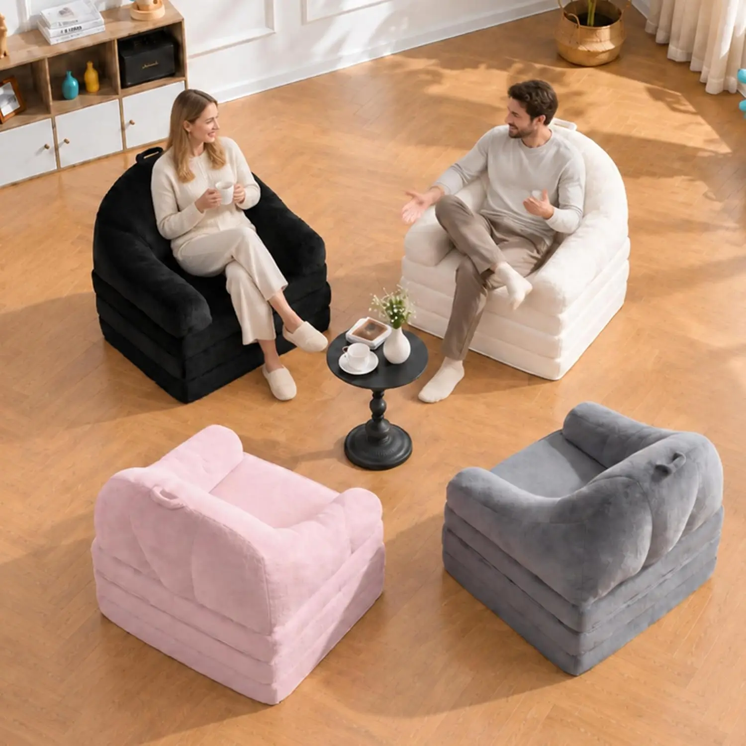 Foldable Sofa Bed 2 in 1 Bean Bag to Floor Lounger with Handle Comfy Fold Out Couch for Bedroom Living Room 35