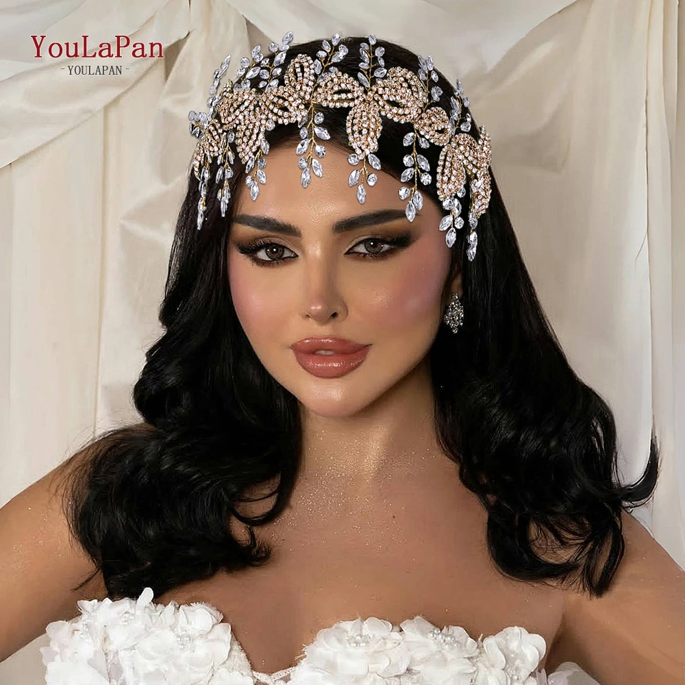 

YouLaPan Multi Colored Hair Accessories Bridal Rhinestones Headband Wedding Metal Chain Headpiece Banquet Party Hair Band HP881