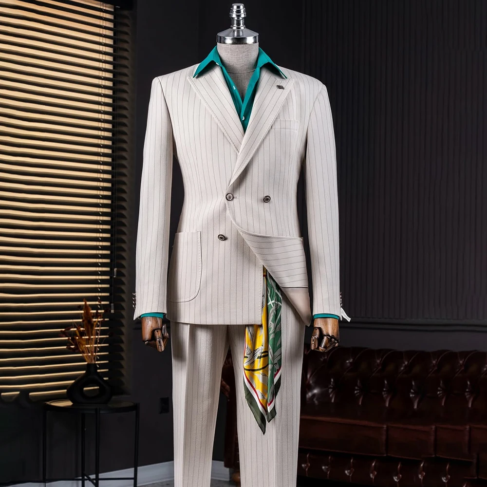 

Мужские костюмы по индивидуальному заказу, роскошные двубортные костюмы с острым лацканом, приталенная куртка, брюки, роскошная деловая мужская одежда