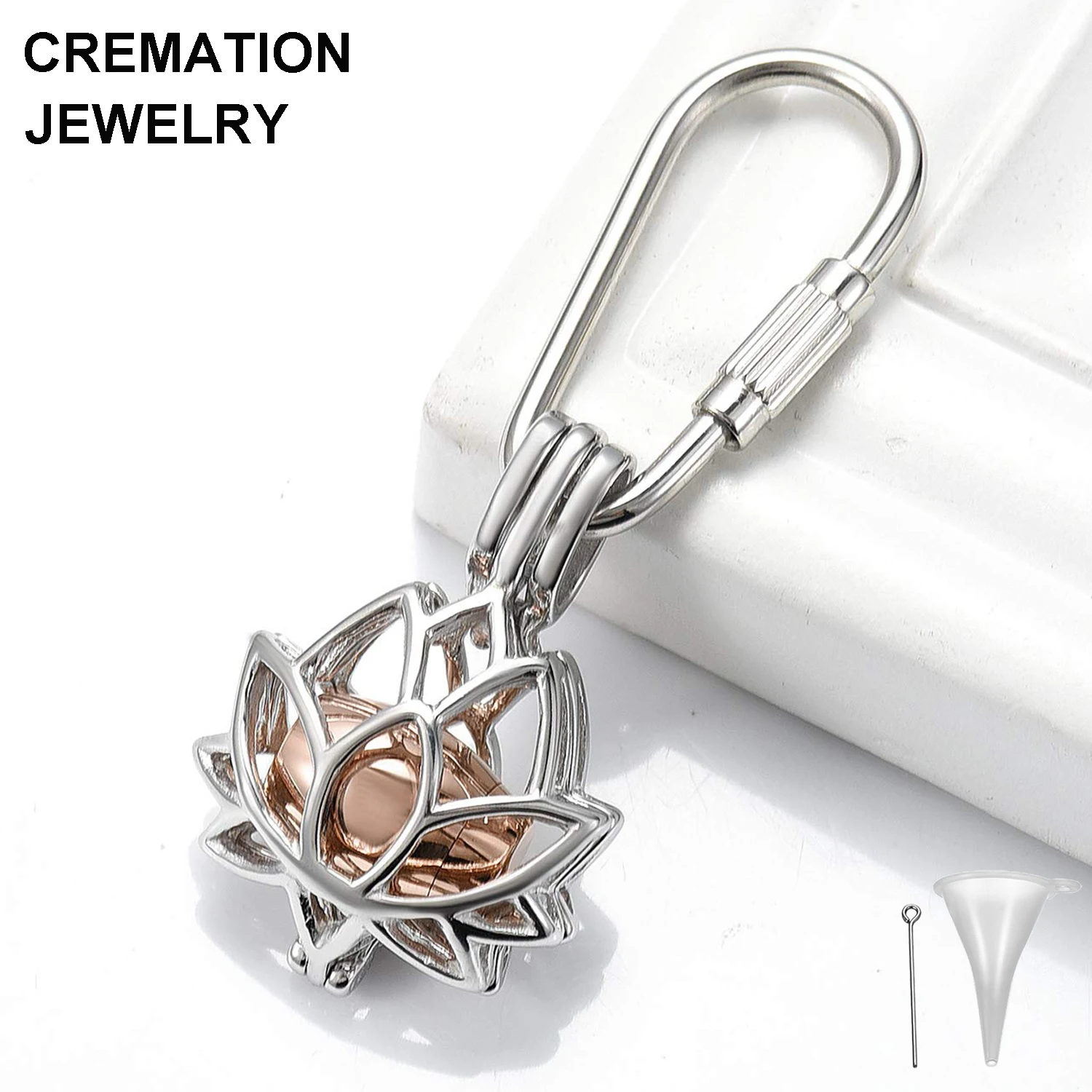 Wholesale Custom Hollow Lotus Ashes Urn Key Chain Stainless Steel Openable Lotus Flower Shape  Cremation Kaychain for Ashes