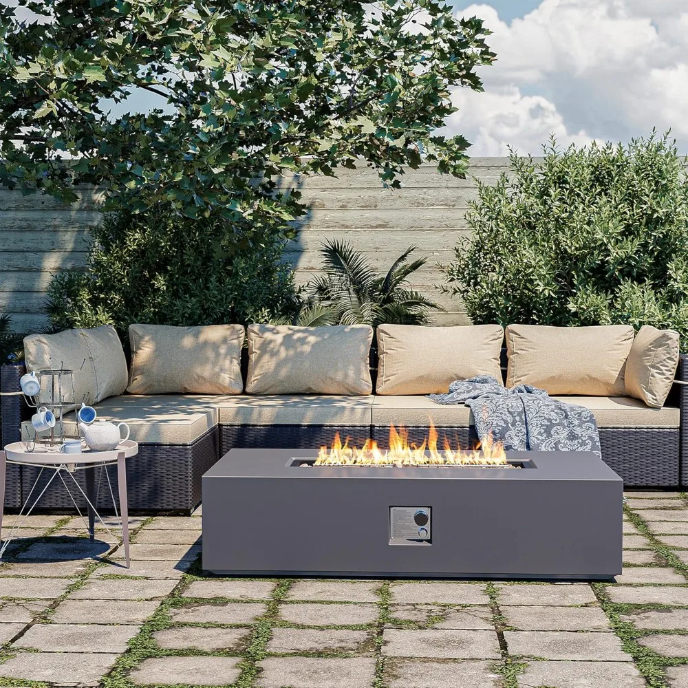 56-inch Outdoor Propane Gas Fire Pit Table, 50000 BTU Iron Rectangle Fires Pits with Removable Lid, Outdoor Fire Pit