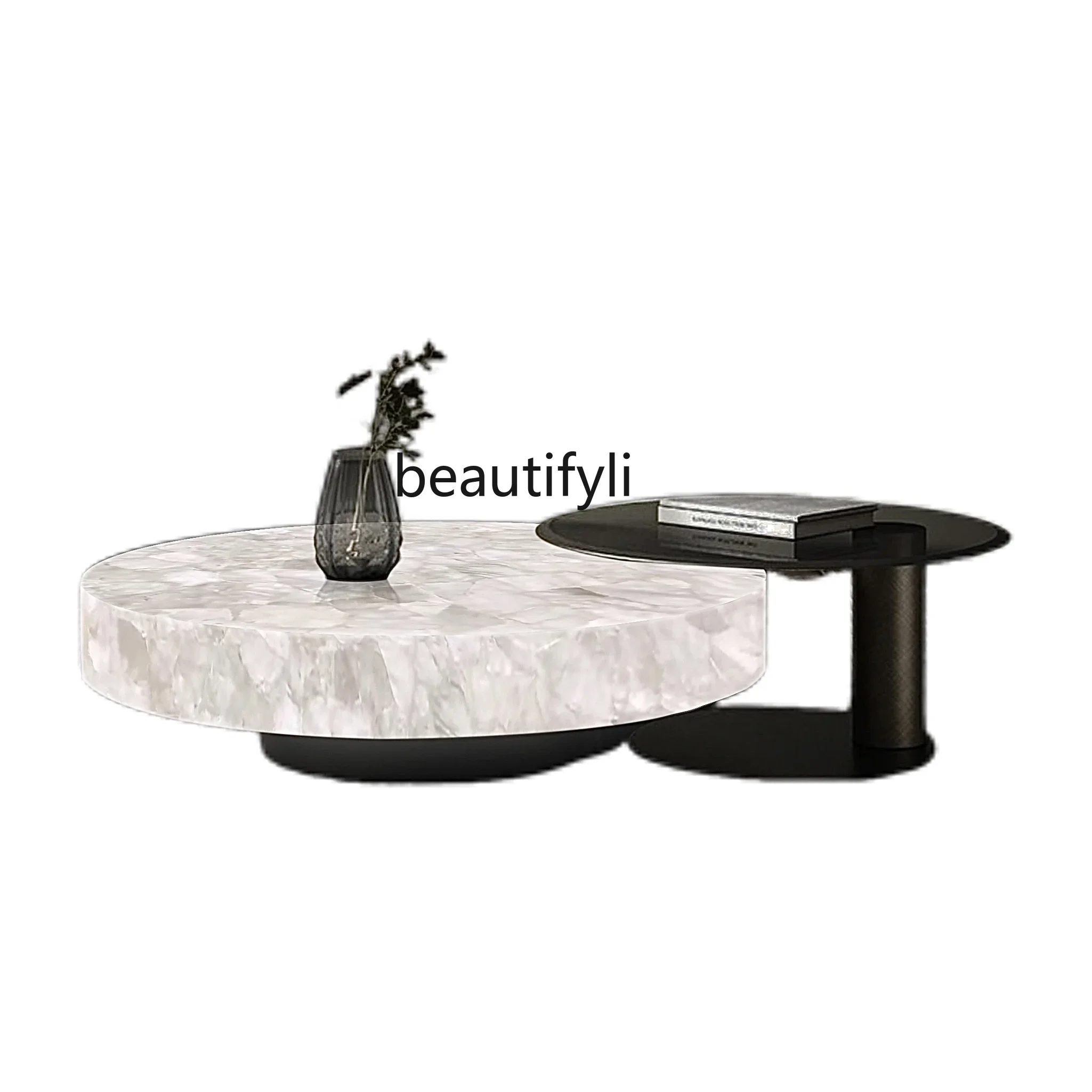 

Luminous jade coffee table living room home marble table round combination simple and modern