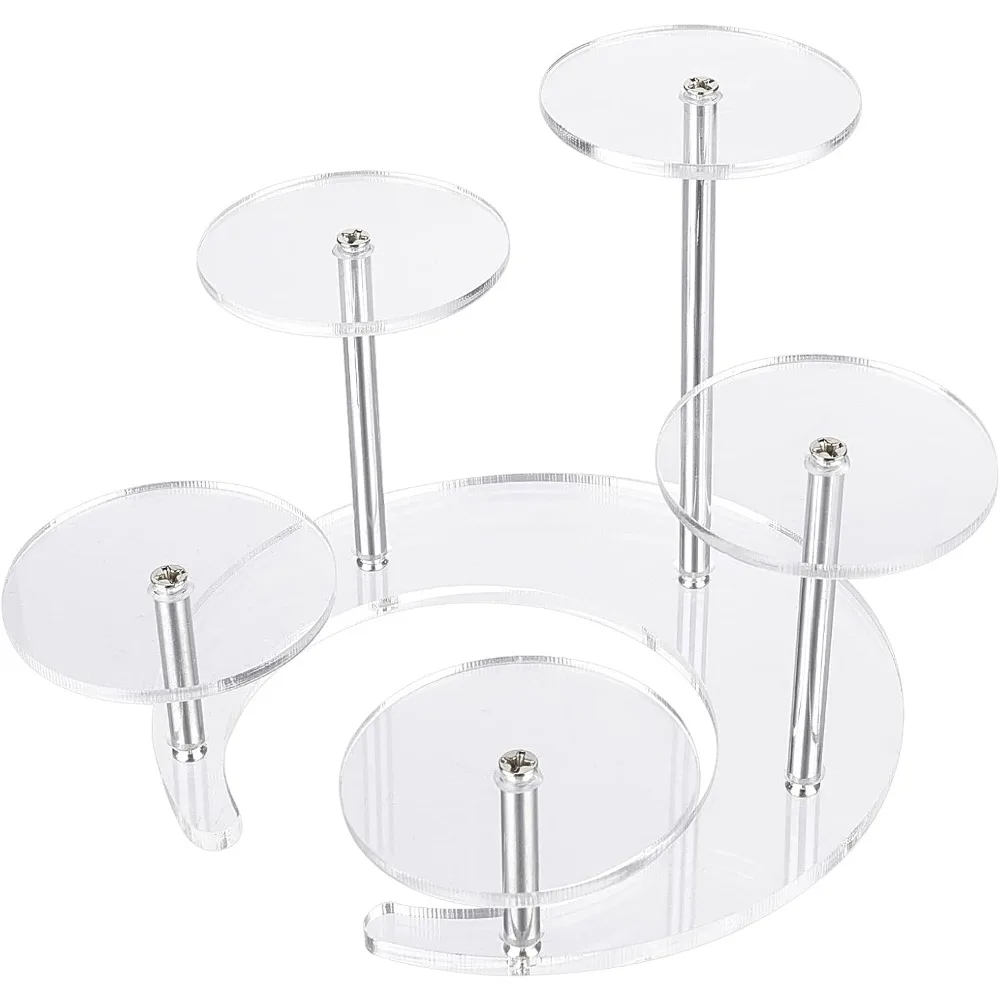 5.5x5.3x4.3inch Transparent Acrylic Jewelry Display Stands with 5 Circular Layers Rotating Rings Holder Moon Shape Base