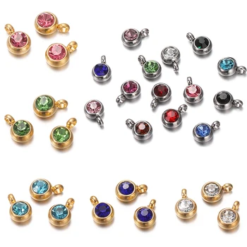 10 adet 6mm Paslanmaz Çelik Birthstone Kolye Kolye Takı Yapımı Taklidi Takılar Kadınlar Için Küpe DIY Aksesuarları Hediye
