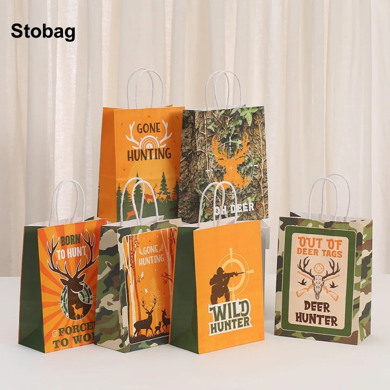 

StoBag 24pcs Cartoon Kraft paper Gift Tote Bags Packaging Kids Children for Candy Storage Baking Pouch Birthday Party Favors