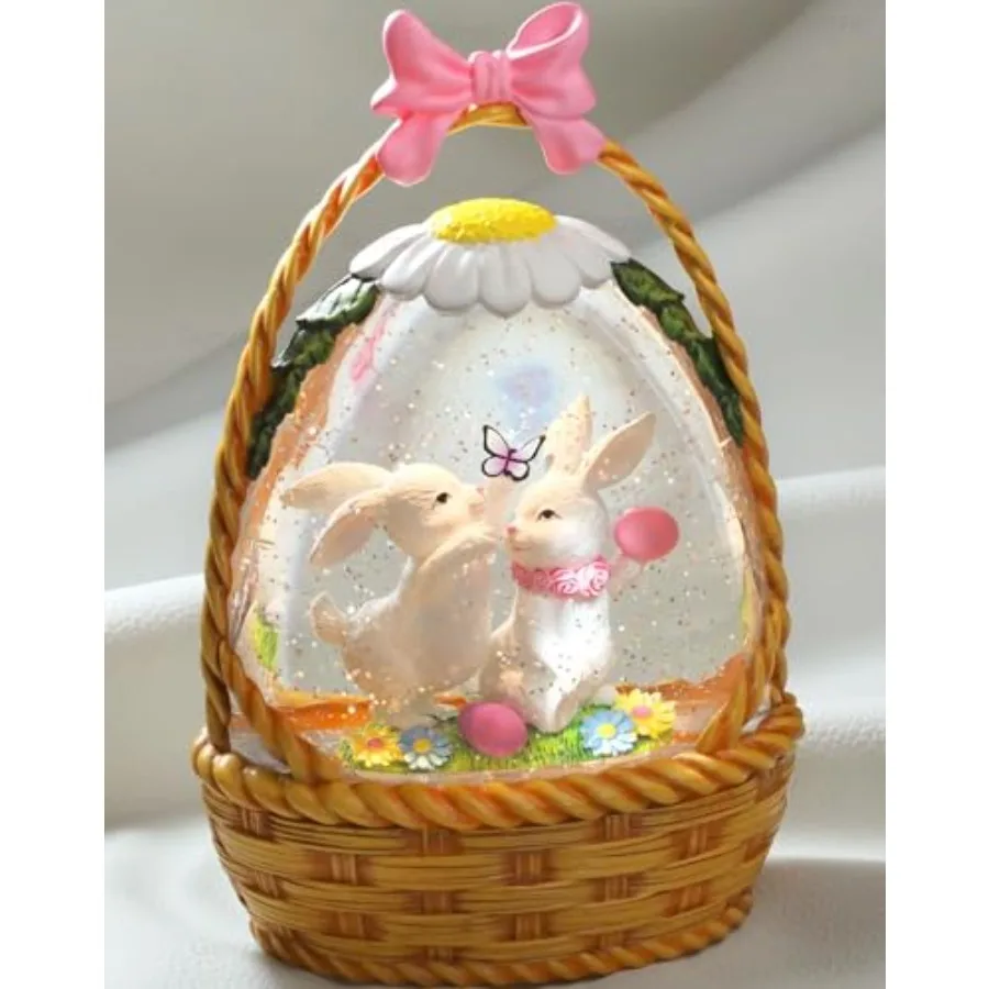 

Easter Snow Globe Lantern Home Decor with Timer Swirling Glitter Lighted Indoor Easter Decoration in Pastel Colors USB or Batte