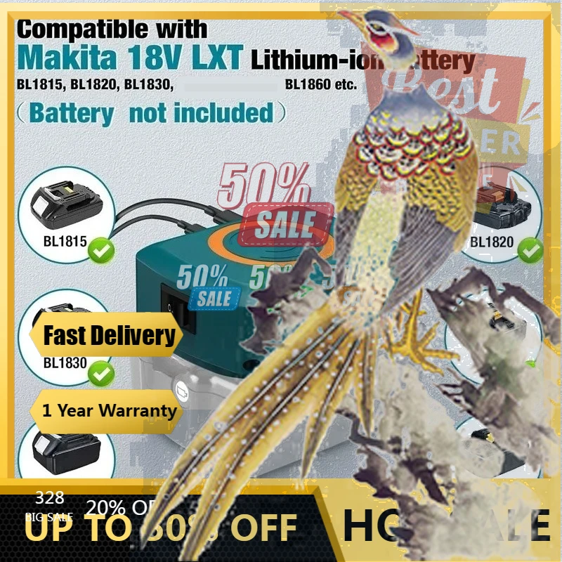 

【Fast Delivery】Portable Mobile Power Li-Ion Battery Cordless Charger For Makita 18V BL1860 Li-Ion Batteries With USB And Type-C