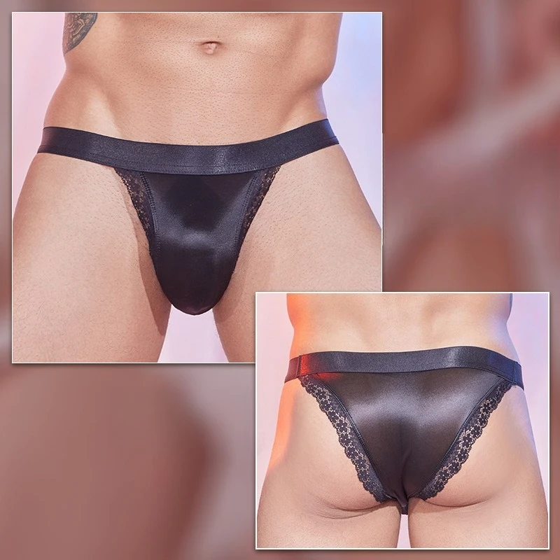 Men Panties Sexy Lace Edge Underwear Silky Smooth Underpants See-Through Sissy Feminization Ultra-Thin Elastic Briefs Lingerie - Image 2
