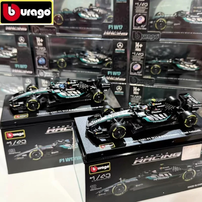 New Bburago 1:43 Mercedes-Amg F1 W17 Formula 1 Racing Car Model Russell 63# Antonelli 12# Static Alloy Simulation Race Car Toys