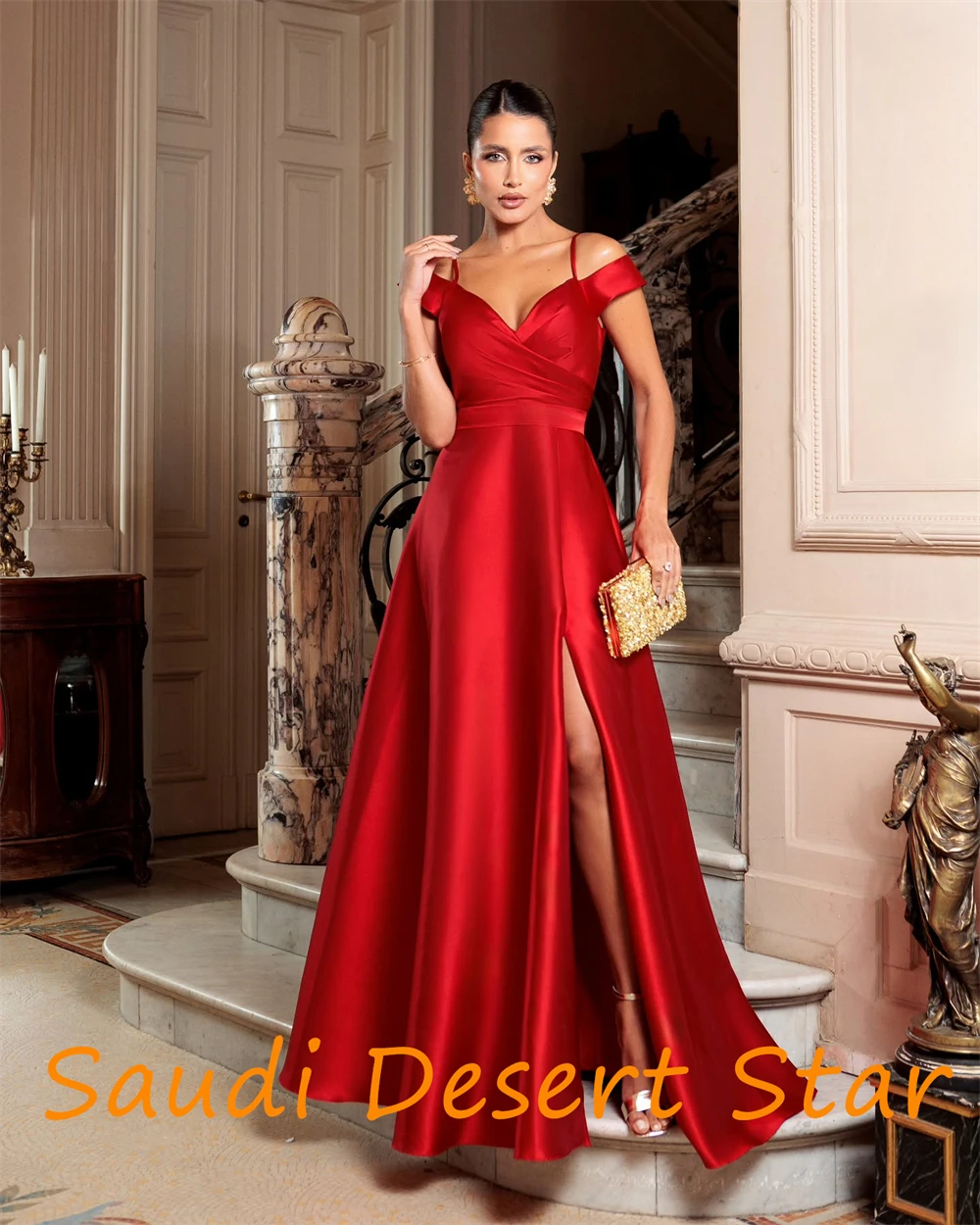 customizedCustomized Graceful V-Neck Spaghetti Straps Evening Dress Delicate A-Line Side Slit Party Dress Fashion Zipper Back Pr