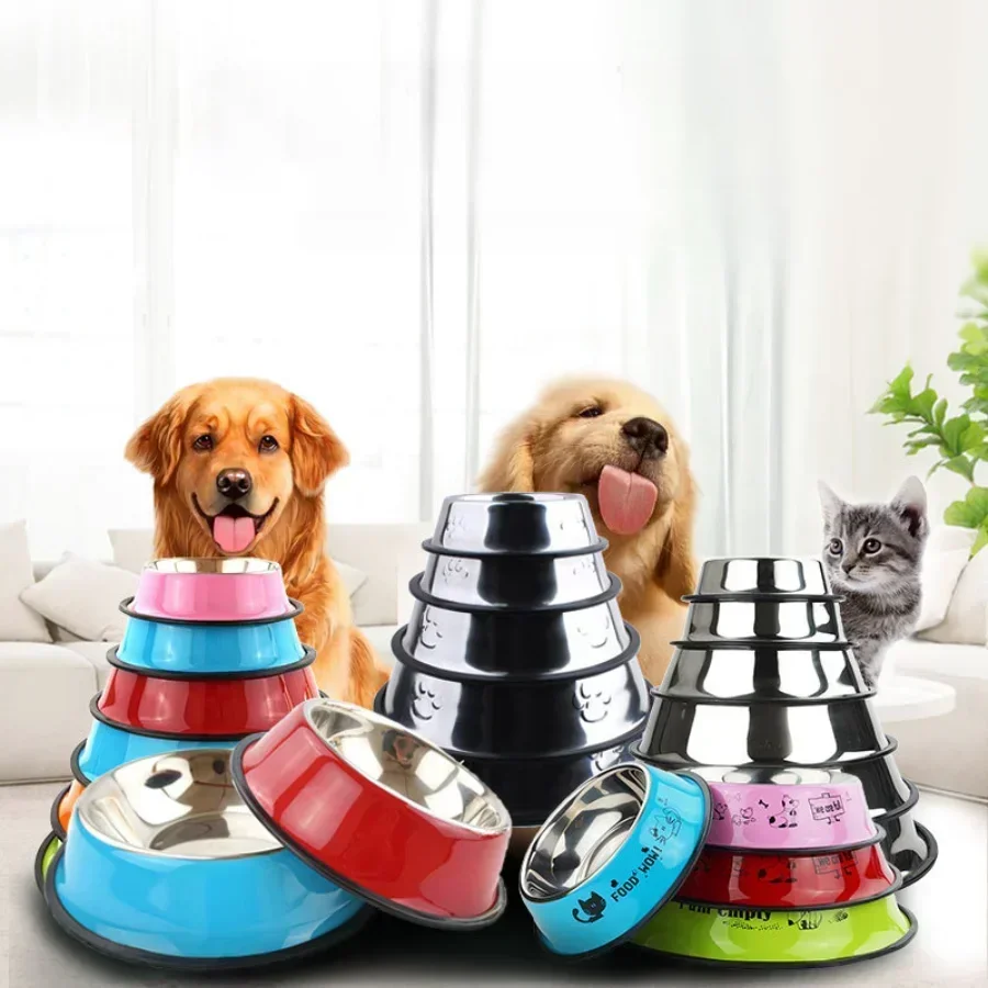 1PC Stainless Steel Dog Bowl Cat Bowl Non-slip Large Dog Food Basin Dog Basin Stainless Steel Pet Bowl Pet Supplies