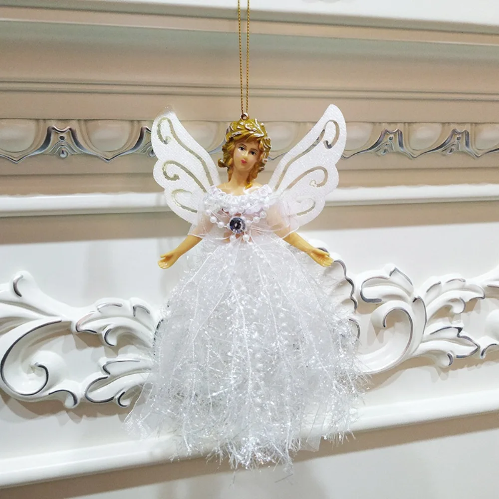 

Glitter Christmas Angel Pendant Gorgeous Dress Plastic Christmas Tree Topper Ornament with Shining Wings Hanging Angel Wedding
