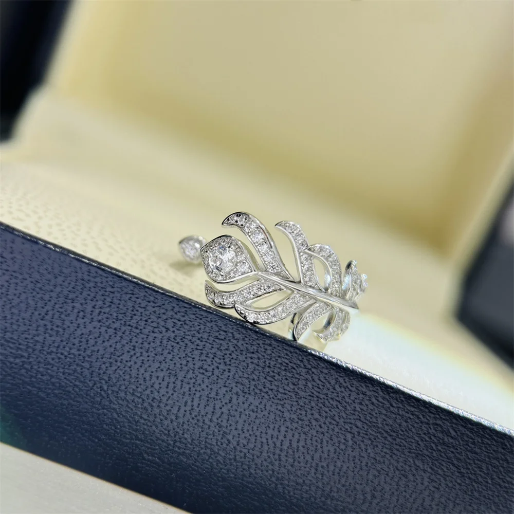 Feather Full Diamond Ring With High-End Feel Niche Design Leaf Shape Fashionable And Versatile 2024 New Ring