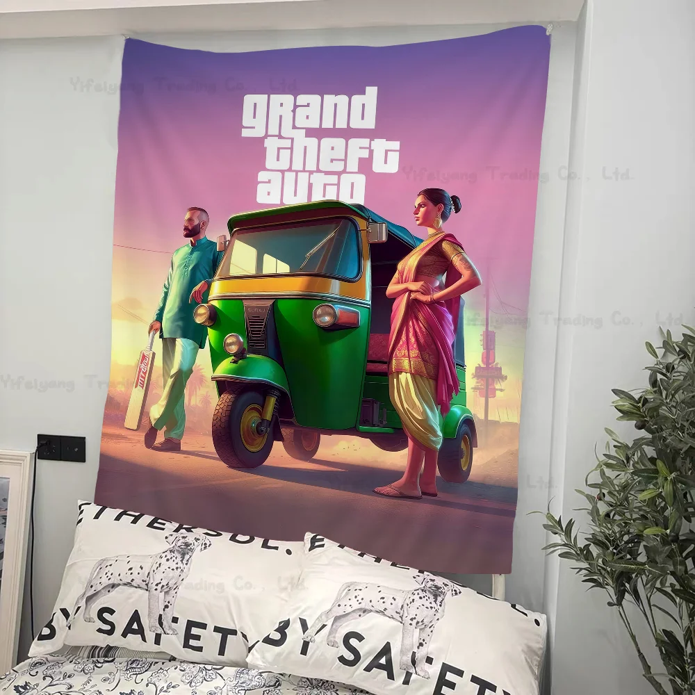 Grand Theft Auto Colorful Tapestry Wall Hanging Hippie Flower Wall Carpets Dorm Decor Wall Art Decor