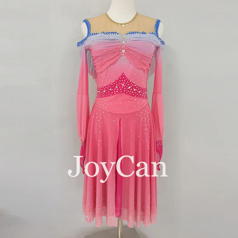 JoyCan Ice pattinaggio artistico vestito ragazze rosa Spandex elastico concorso abbigliamento da ballo personalizzato