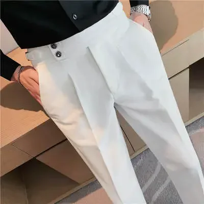 British Business Casual Draped High-waist Trousers Men Solid Color Formal Pants Male Formal Office Social Suit Pants Y2k